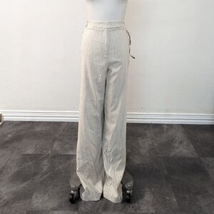 NEW Lane Bryant Striped Linen Blend Wide Leg Pant Cream White 28 Long preppy